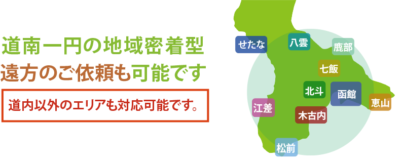 対応エリア[エリア：函館市・北斗市・八雲町・松前町・恵山]